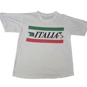 VTG 80s Italy Italia Size Medium White Short Sleeve T-Shirt Flag Tourist
